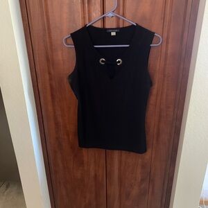 TOMMY HILLFIGER BLACK SLEEVELESS SOLID TOP WITH SILVER DECORATION & TIE IN FRONT